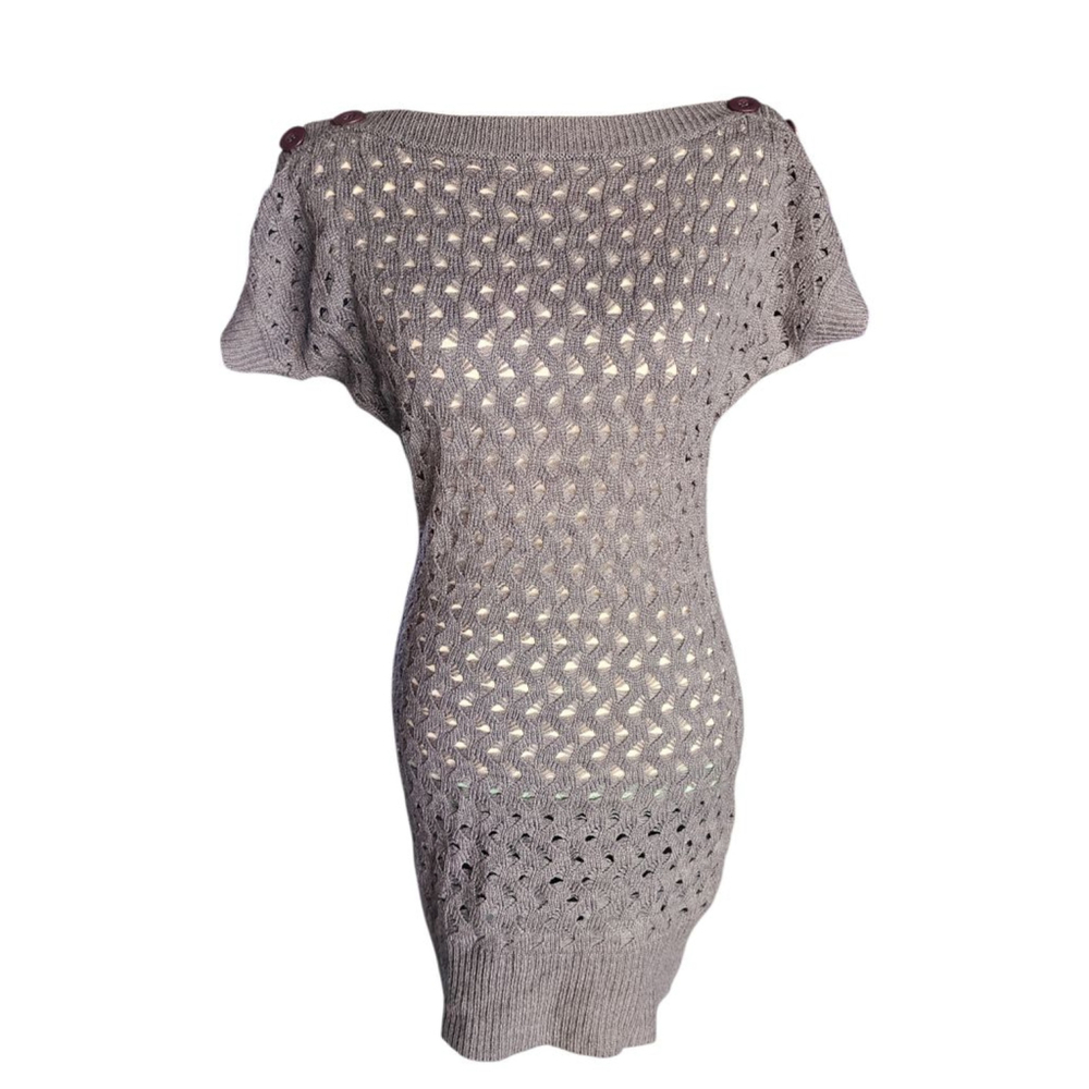 Vintage Y2K Pronto Moda Off-Shoulder Lacy Knit Mini Dress Acrylic Gray M